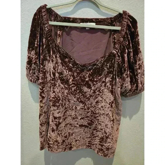 LOFT Women's XL Purple Crushed Velvet Square Neck Blouse - Picture 1 of 8